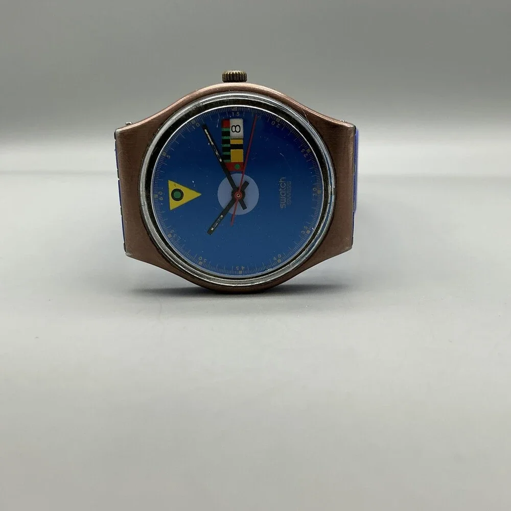 Vintage Tango Azul Swatch Mens Watch 34mm Blue Dial Silicone Date New Battery